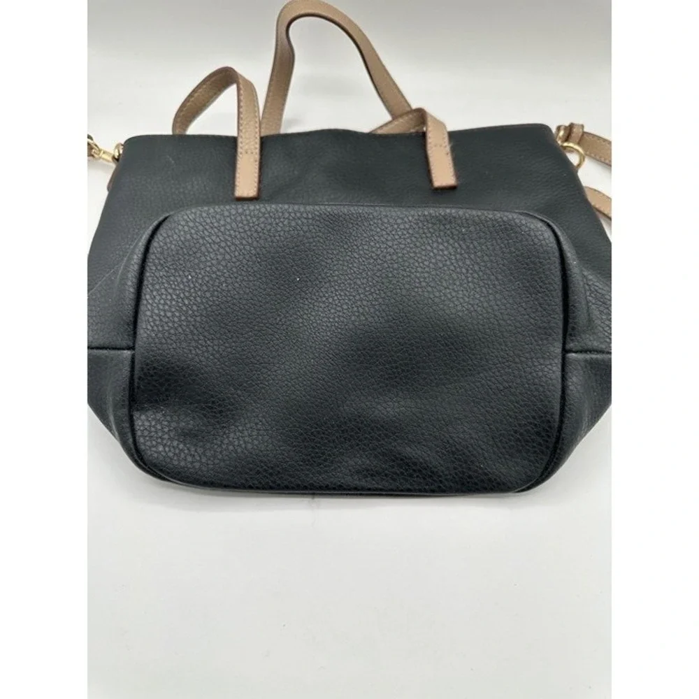 Anne Klein Colorblock Tote Crossbody Handbag‎ Black Cream Taupe Pebbled Purse